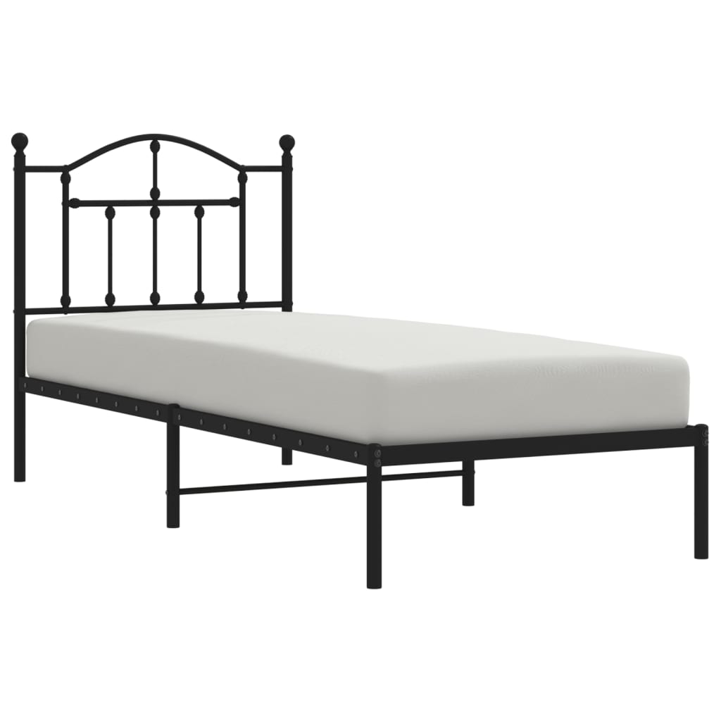 Metal Bed Frame with Headboard Black 92x187 cm Single Size