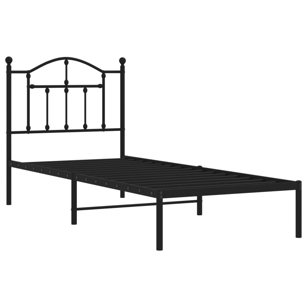 Metal Bed Frame with Headboard Black 92x187 cm Single Size