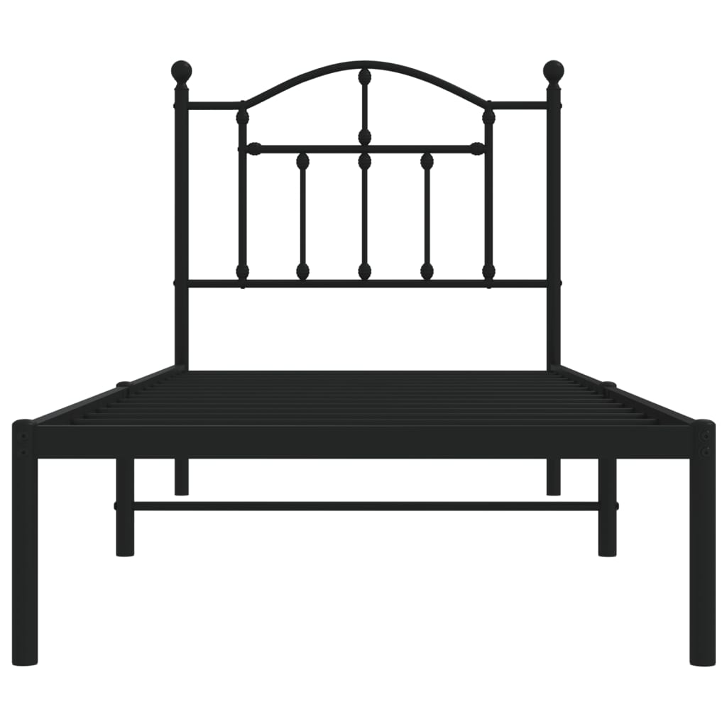 Metal Bed Frame with Headboard Black 92x187 cm Single Size