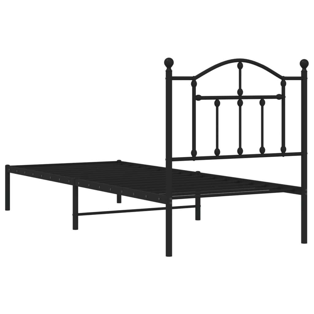 Metal Bed Frame with Headboard Black 92x187 cm Single Size