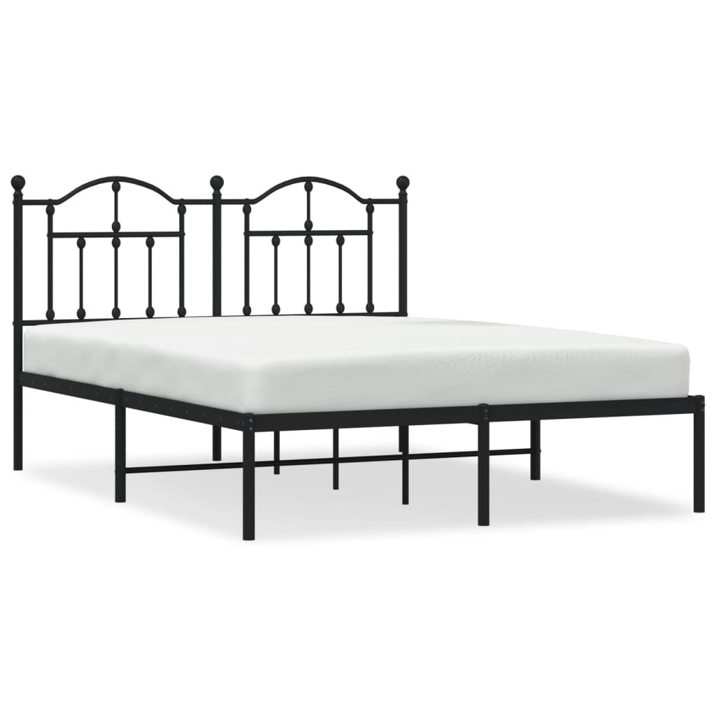 Metal Bed Frame with Headboard Black 153x203 cm Queen Size