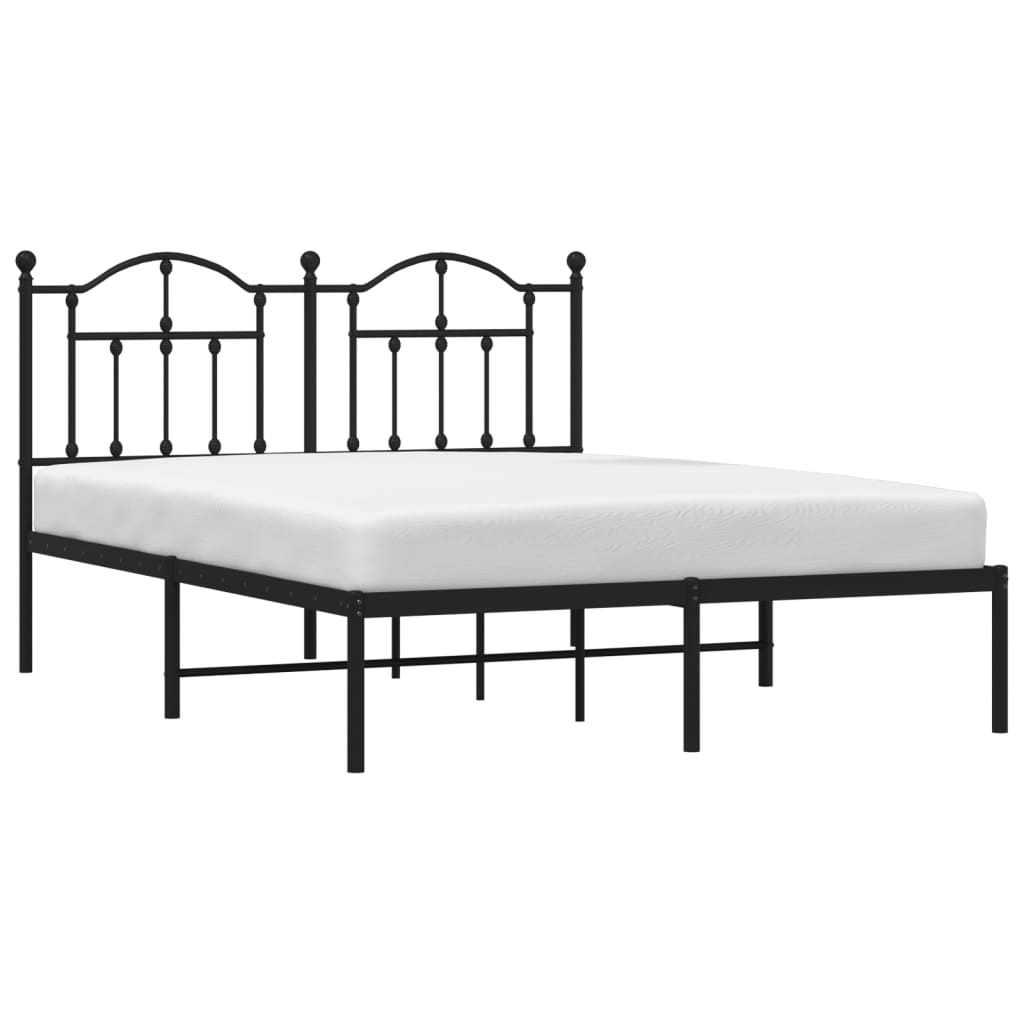 Metal Bed Frame with Headboard Black 153x203 cm Queen Size