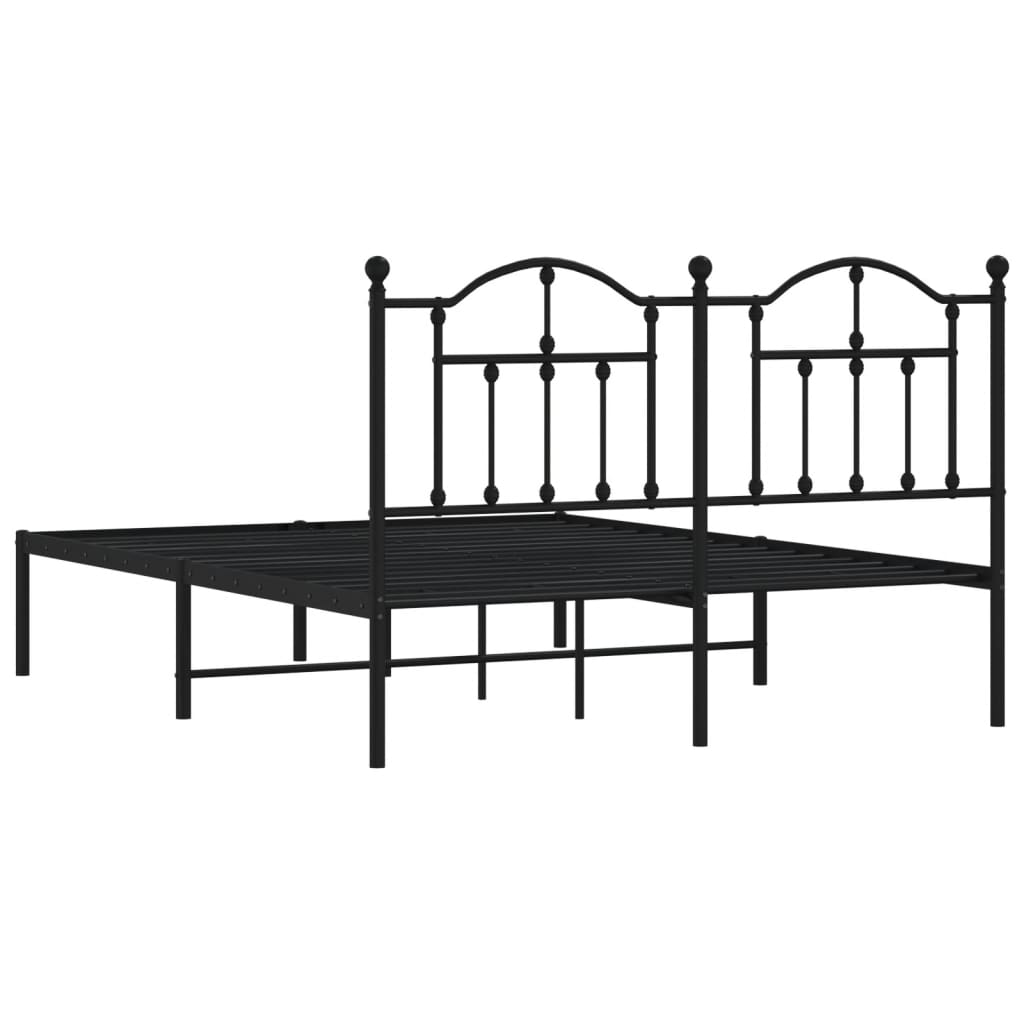 Metal Bed Frame with Headboard Black 153x203 cm Queen Size