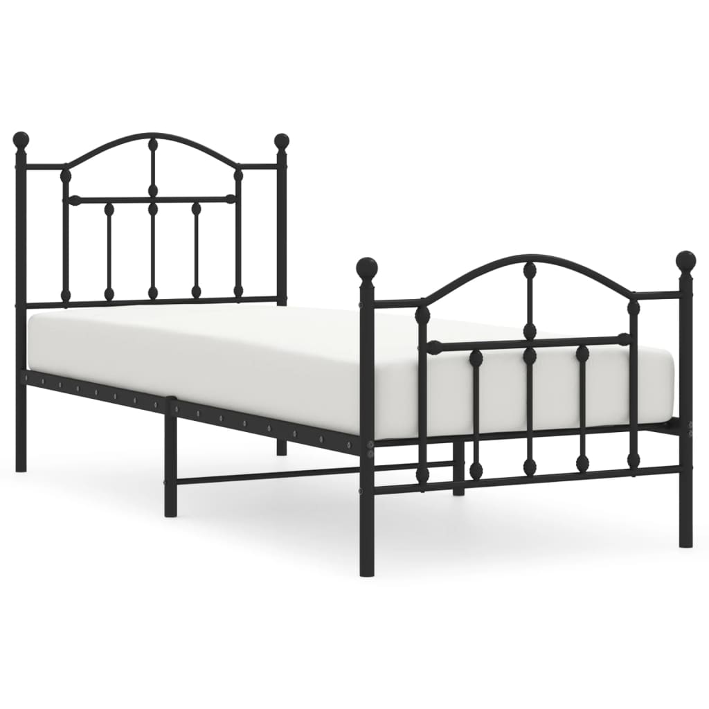 Metal Bed Frame with Headboard and Footboard Black 92x187 cm Single Size