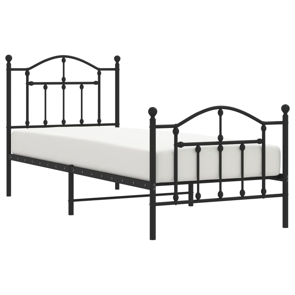 Metal Bed Frame with Headboard and Footboard Black 92x187 cm Single Size