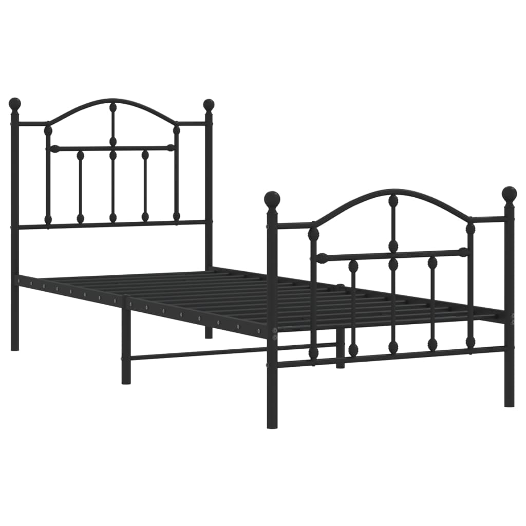 Metal Bed Frame with Headboard and Footboard Black 92x187 cm Single Size