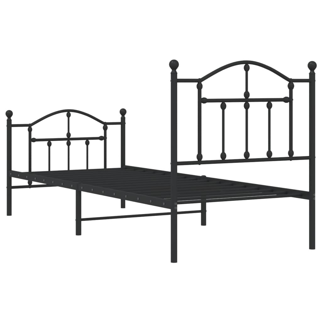 Metal Bed Frame with Headboard and Footboard Black 92x187 cm Single Size