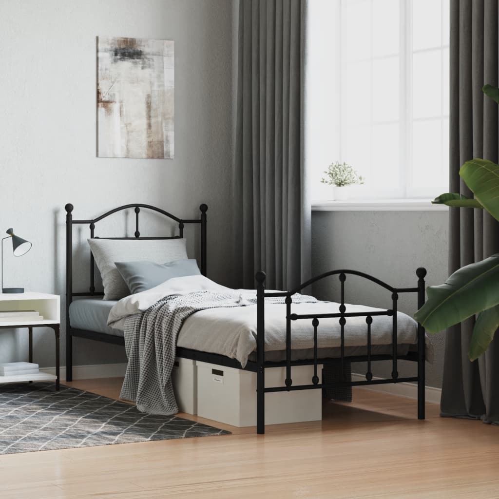 Metal Bed Frame with Headboard and Footboard Black 92x187 cm Single Size