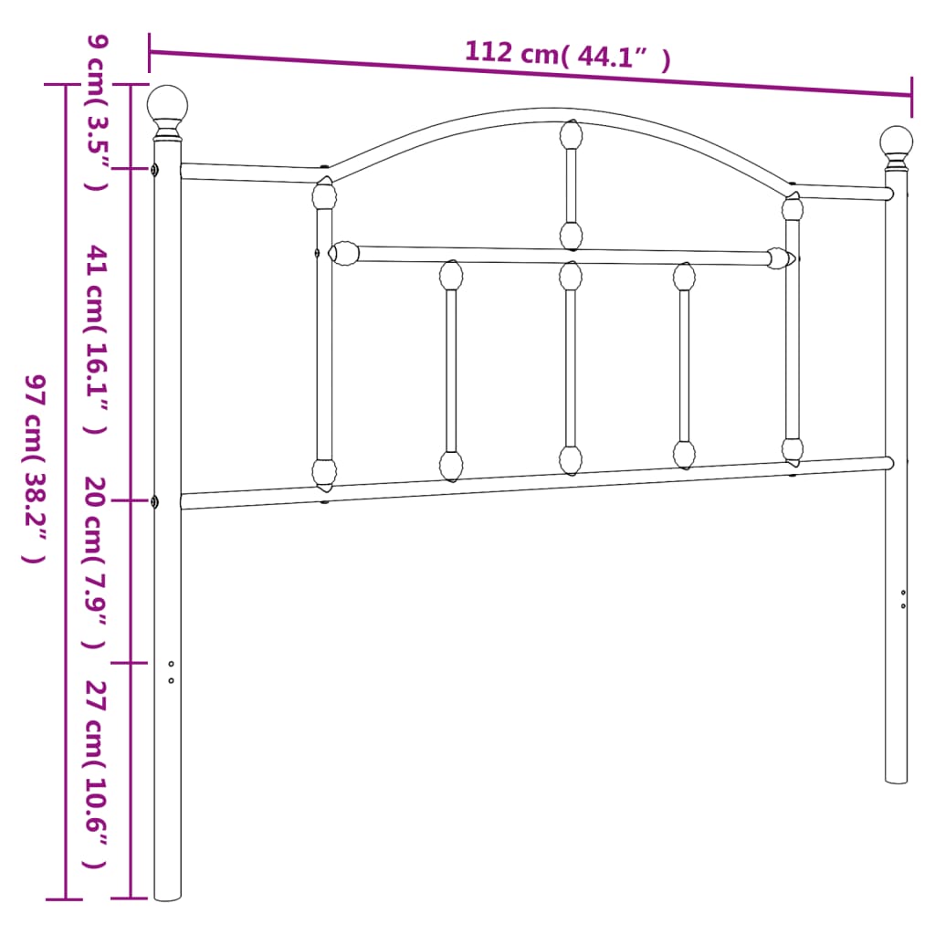 Metal Headboard Black 107 cm