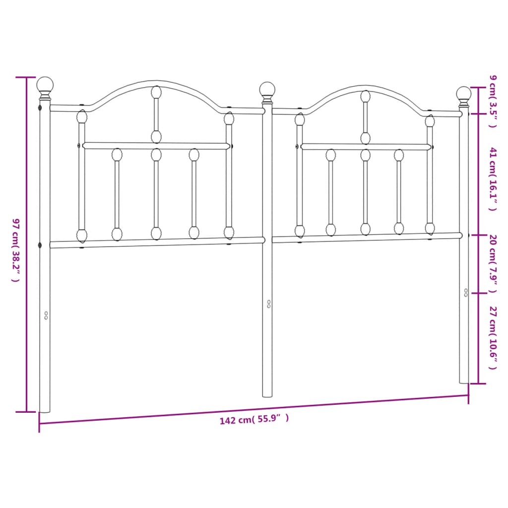 Metal Headboard Black 137 cm