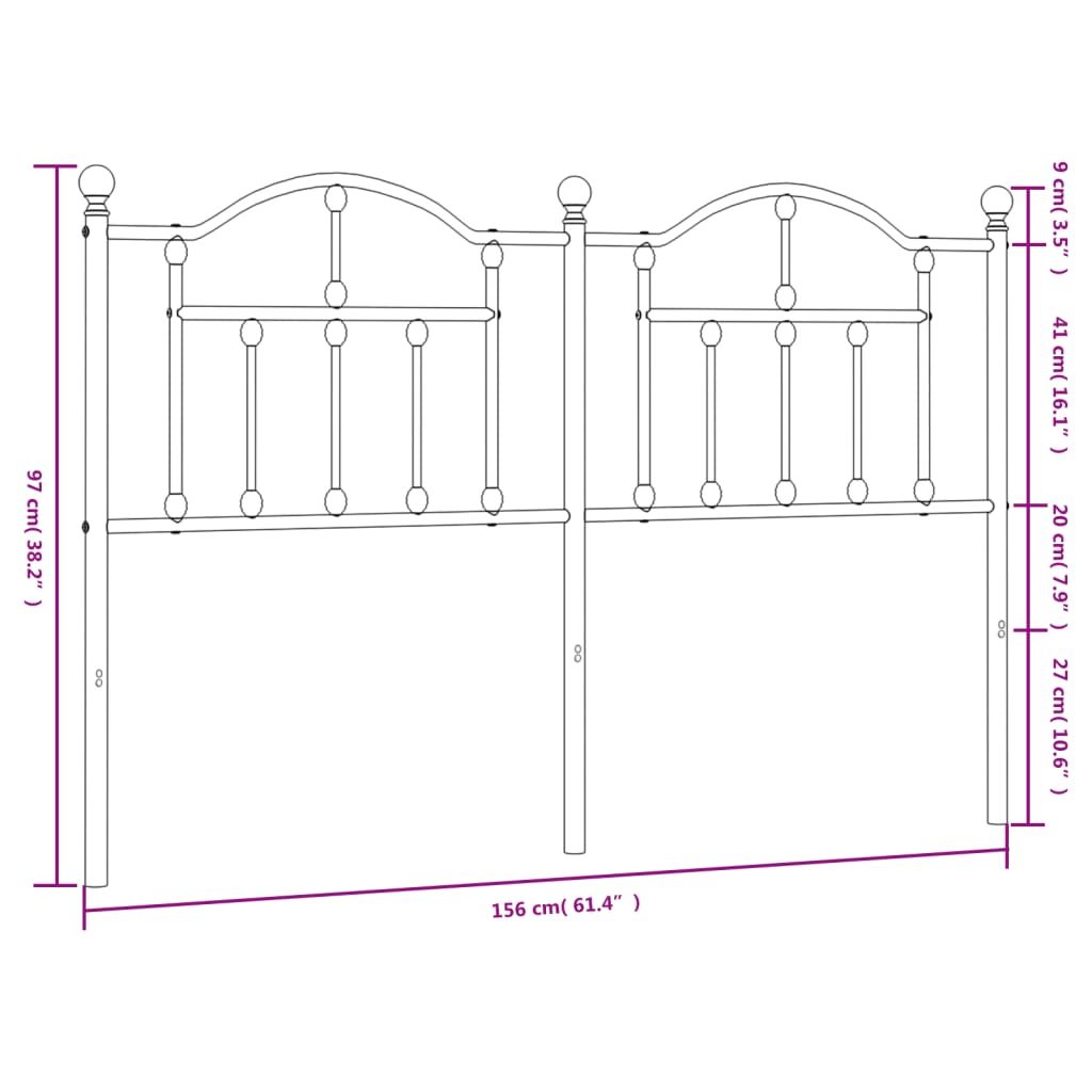 Metal Headboard Black 152 cm