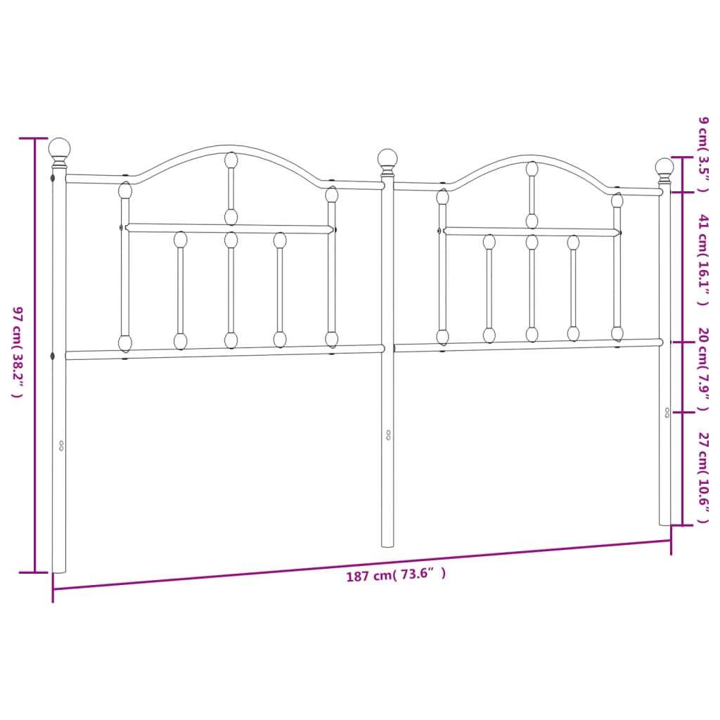 Metal Headboard Black 183 cm