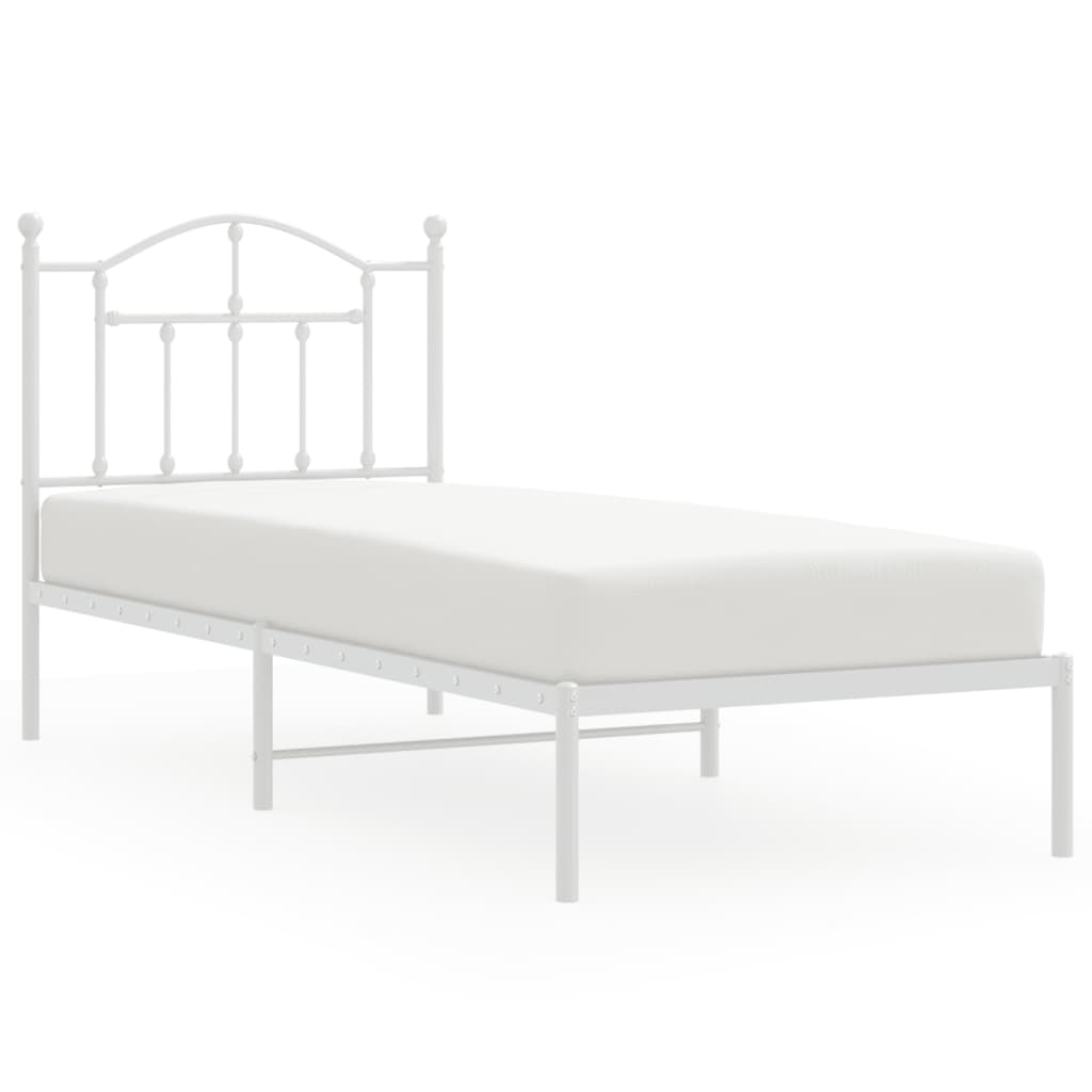 Metal Bed Frame with Headboard White 92x187 cm Single Size