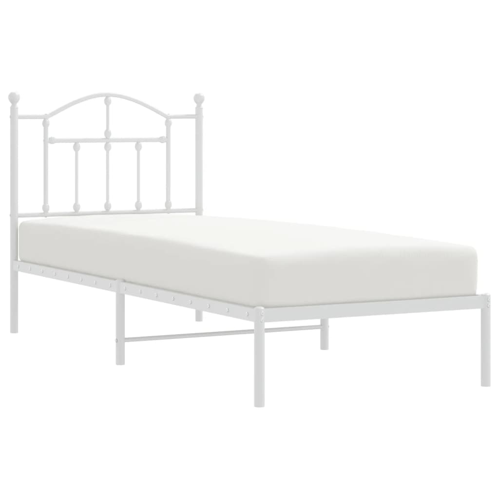 Metal Bed Frame with Headboard White 92x187 cm Single Size