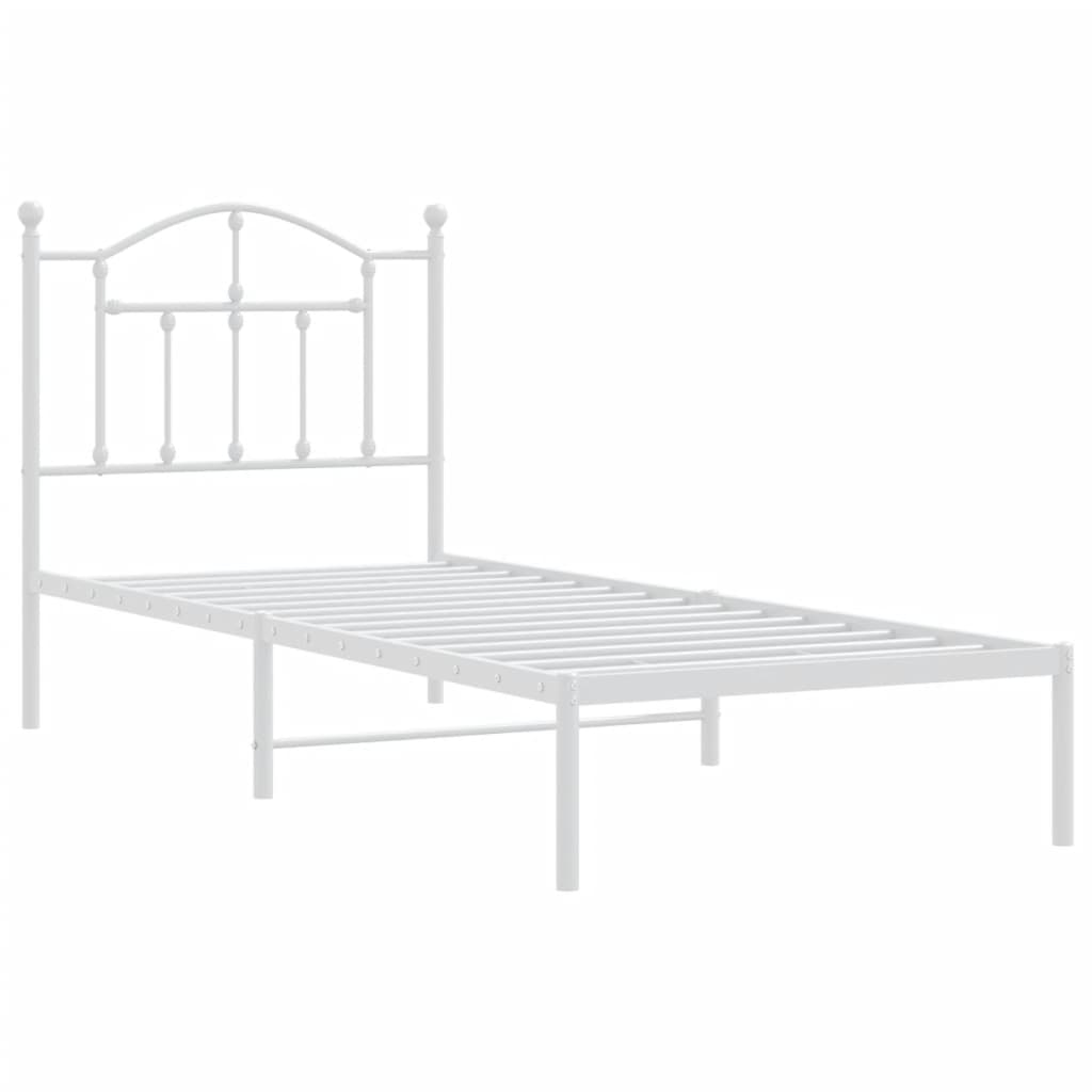 Metal Bed Frame with Headboard White 92x187 cm Single Size