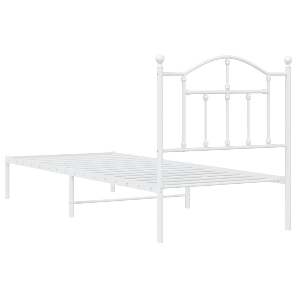 Metal Bed Frame with Headboard White 92x187 cm Single Size