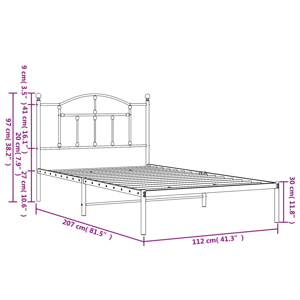 Metal Bed Frame with Headboard White 106x203 cm King Single Size