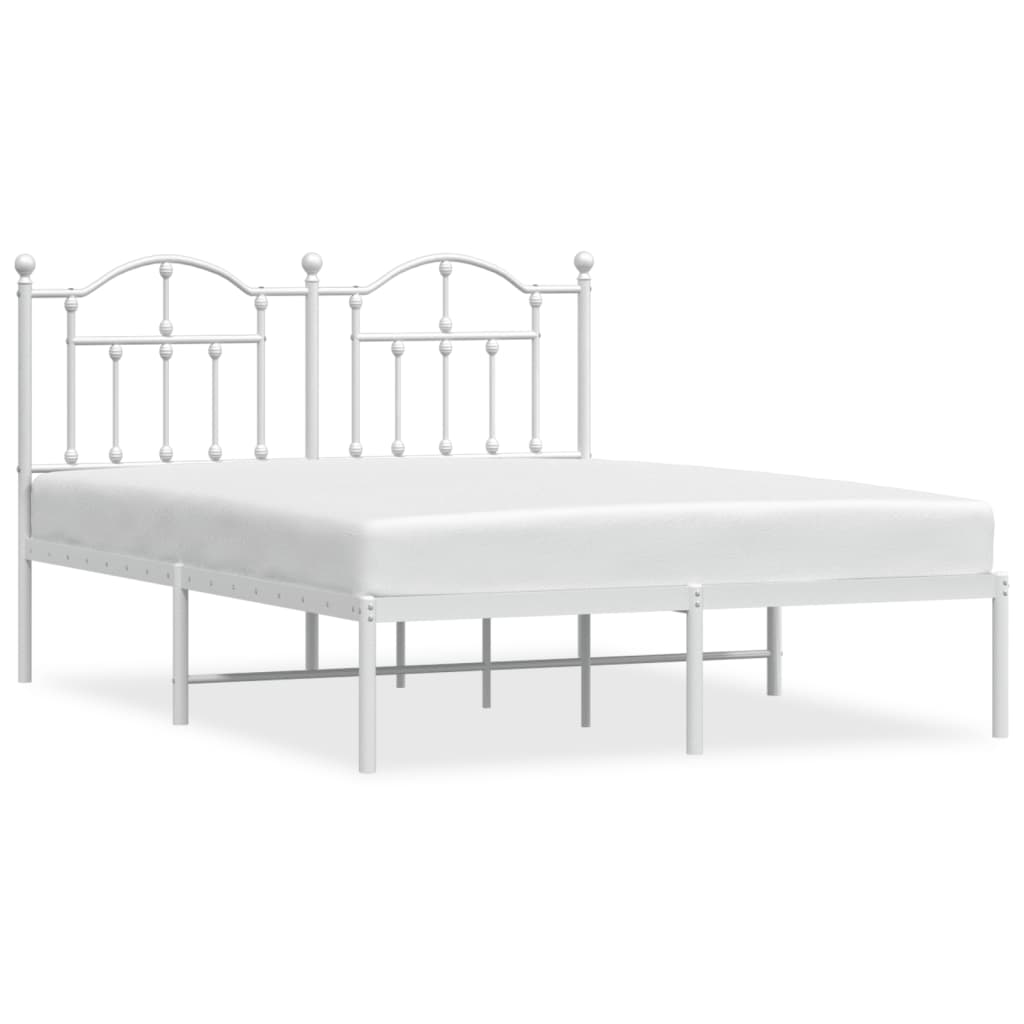 Metal Bed Frame with Headboard White 153x203 cm Queen Size