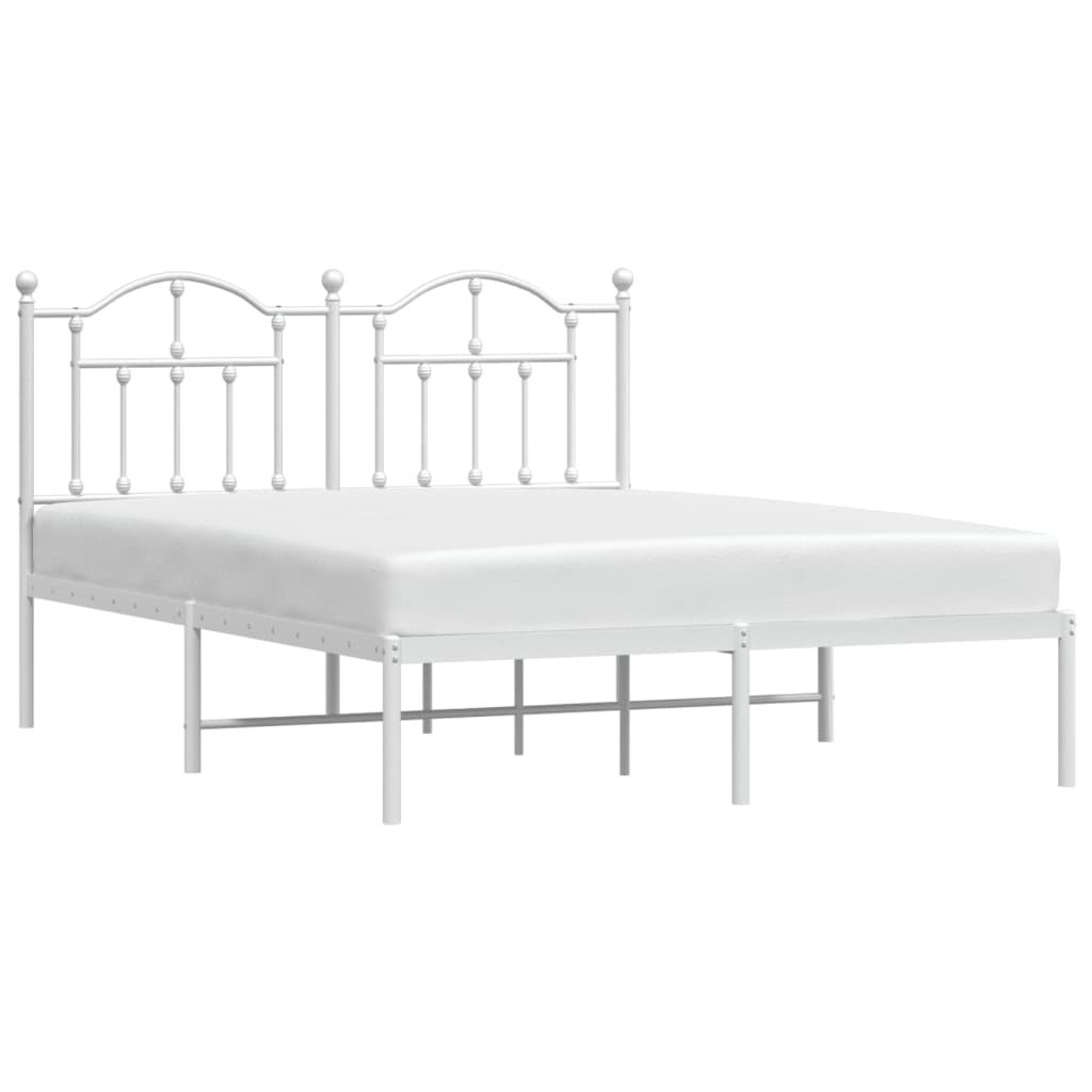 Metal Bed Frame with Headboard White 153x203 cm Queen Size