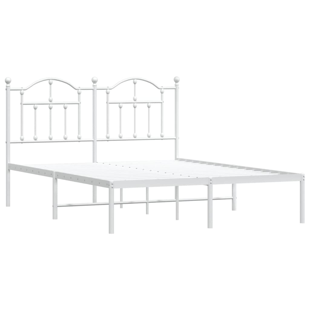 Metal Bed Frame with Headboard White 153x203 cm Queen Size