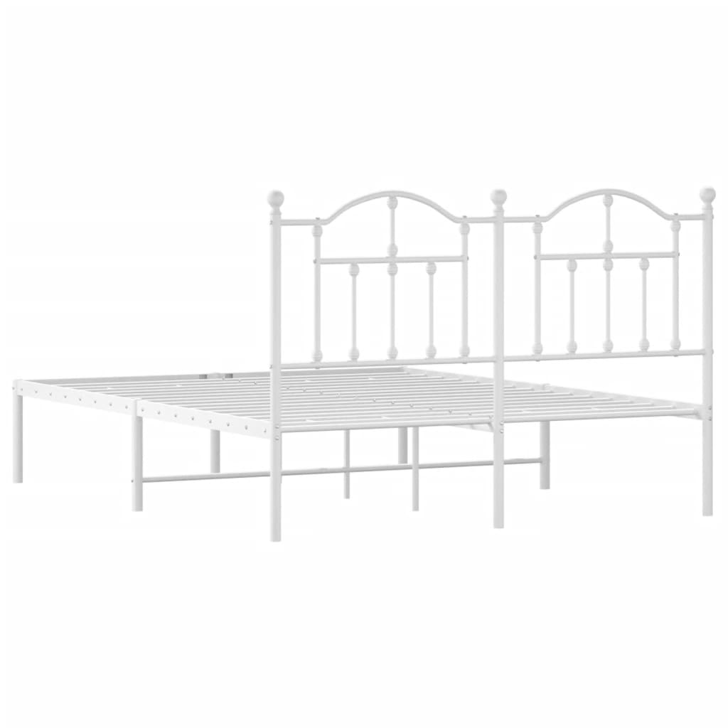 Metal Bed Frame with Headboard White 153x203 cm Queen Size