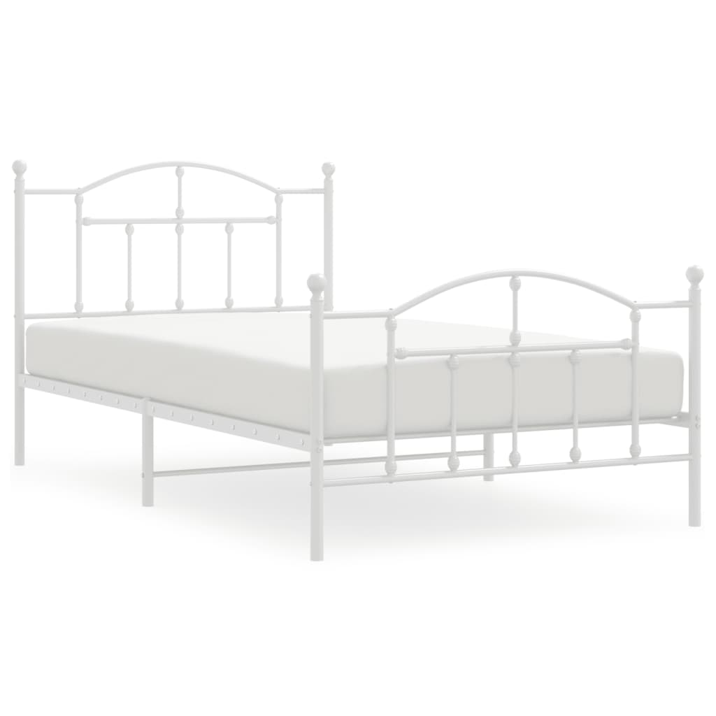 Metal Bed Frame with Headboard and Footboard White 106x203 cm King Single Size