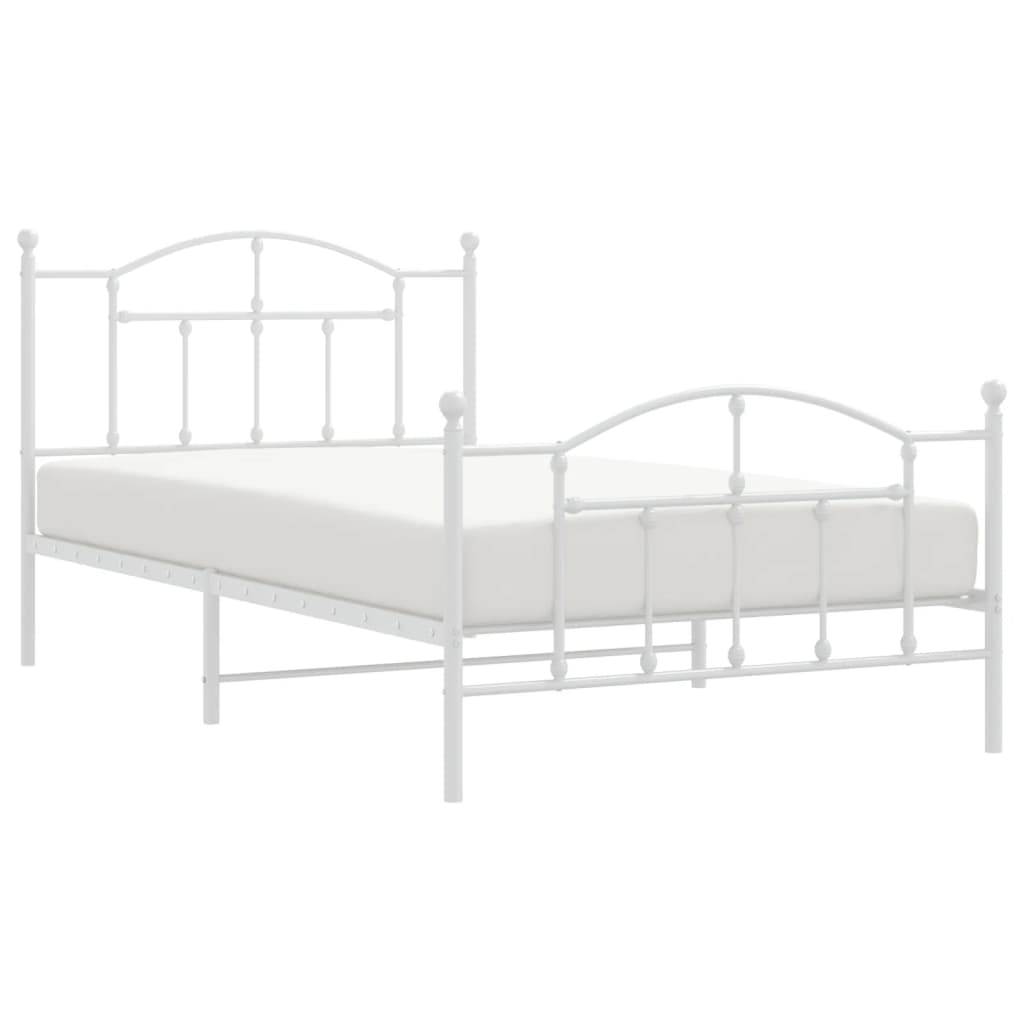 Metal Bed Frame with Headboard and Footboard White 106x203 cm King Single Size