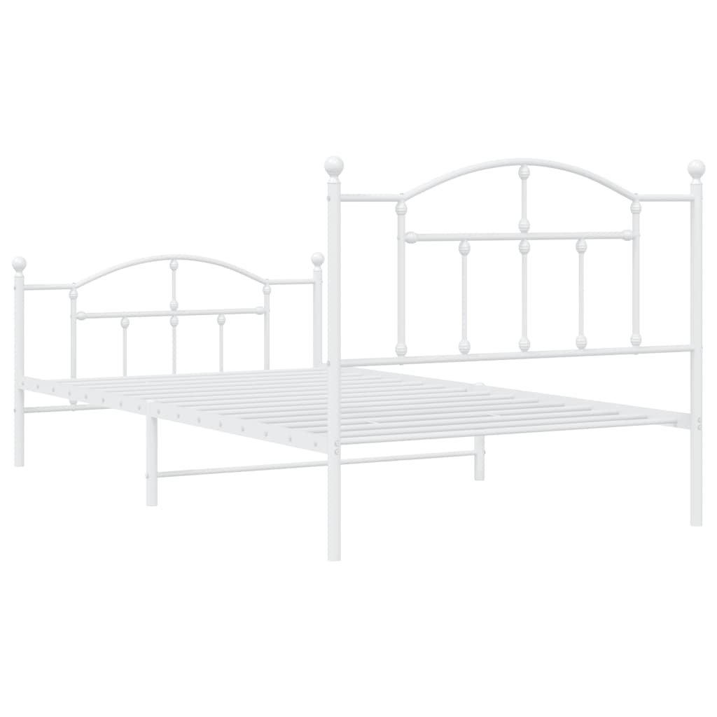 Metal Bed Frame with Headboard and Footboard White 106x203 cm King Single Size