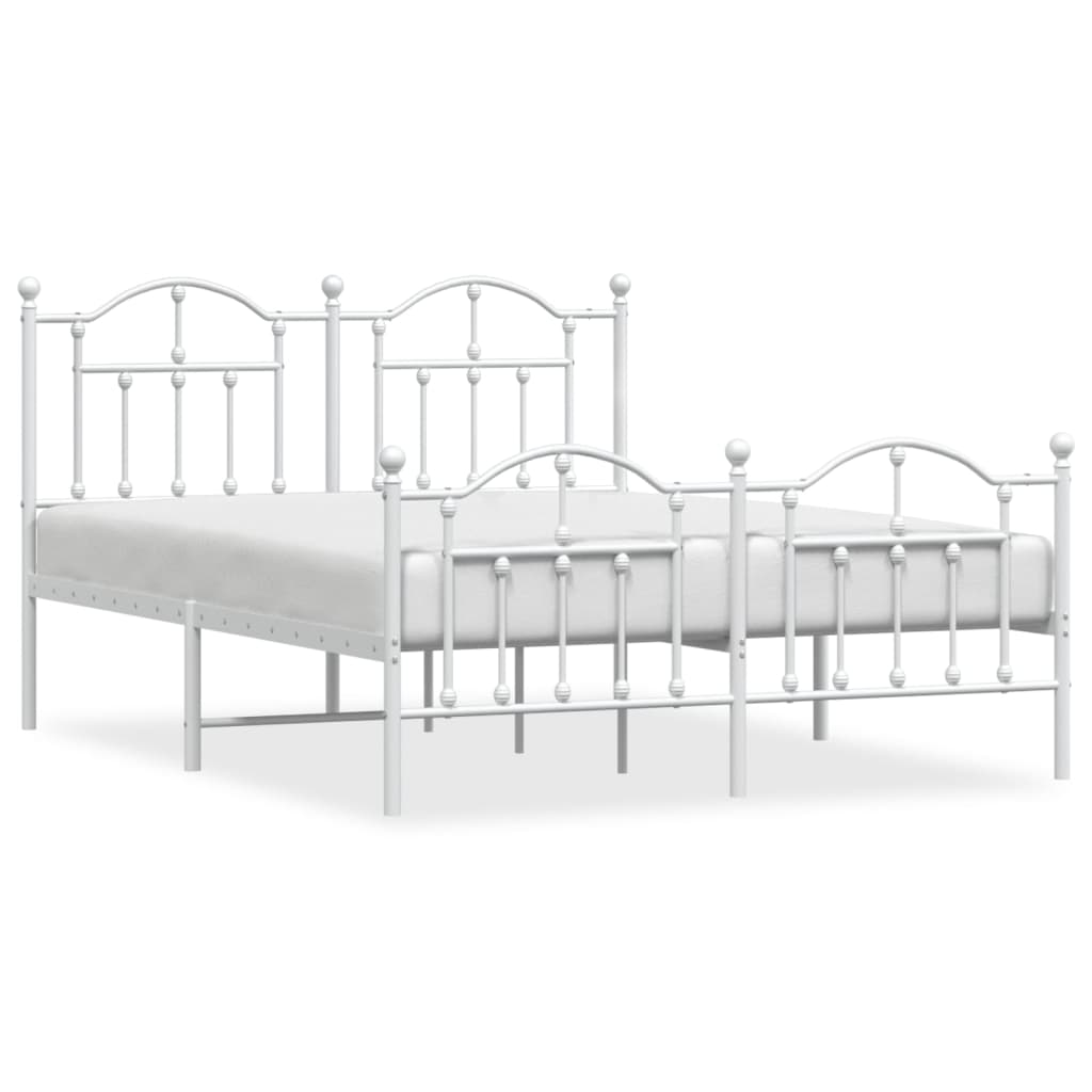 Metal Bed Frame with Headboard and Footboard White 153x203 cm Queen