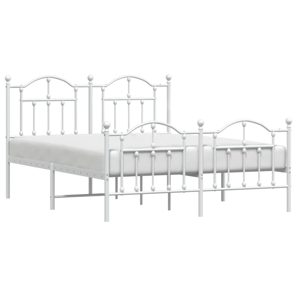 Metal Bed Frame with Headboard and Footboard White 153x203 cm Queen