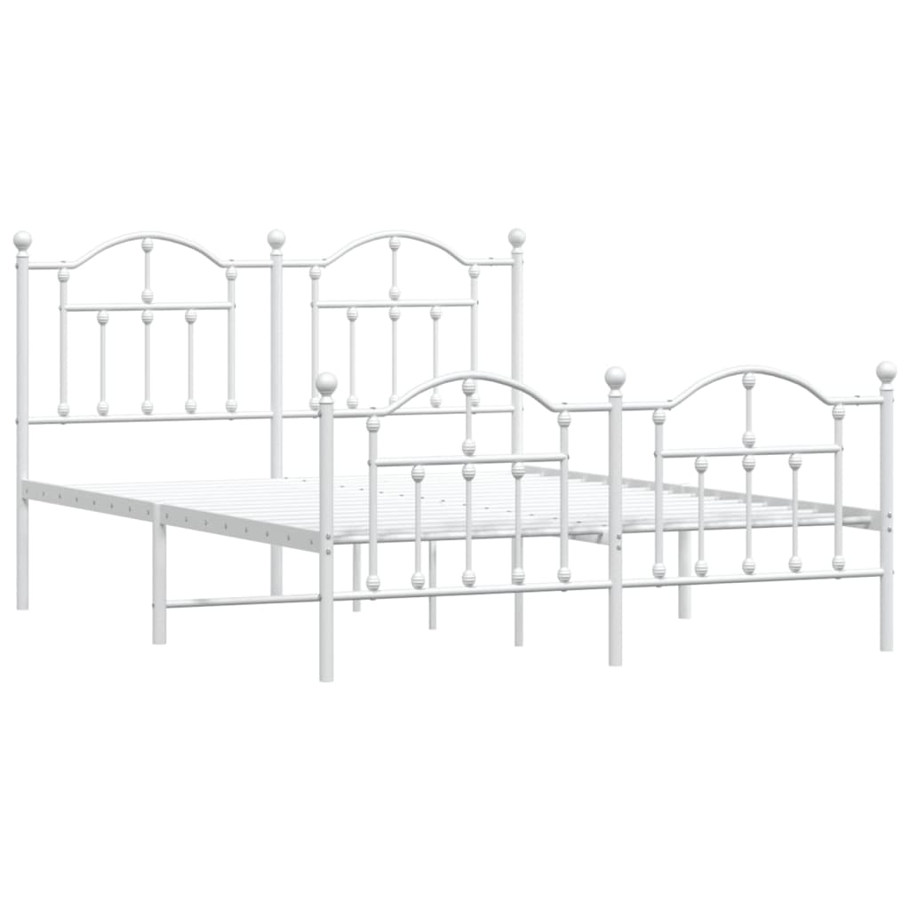 Metal Bed Frame with Headboard and Footboard White 153x203 cm Queen