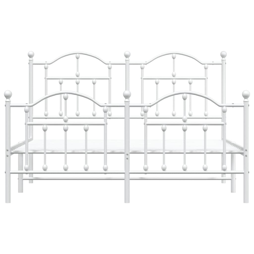 Metal Bed Frame with Headboard and Footboard White 153x203 cm Queen