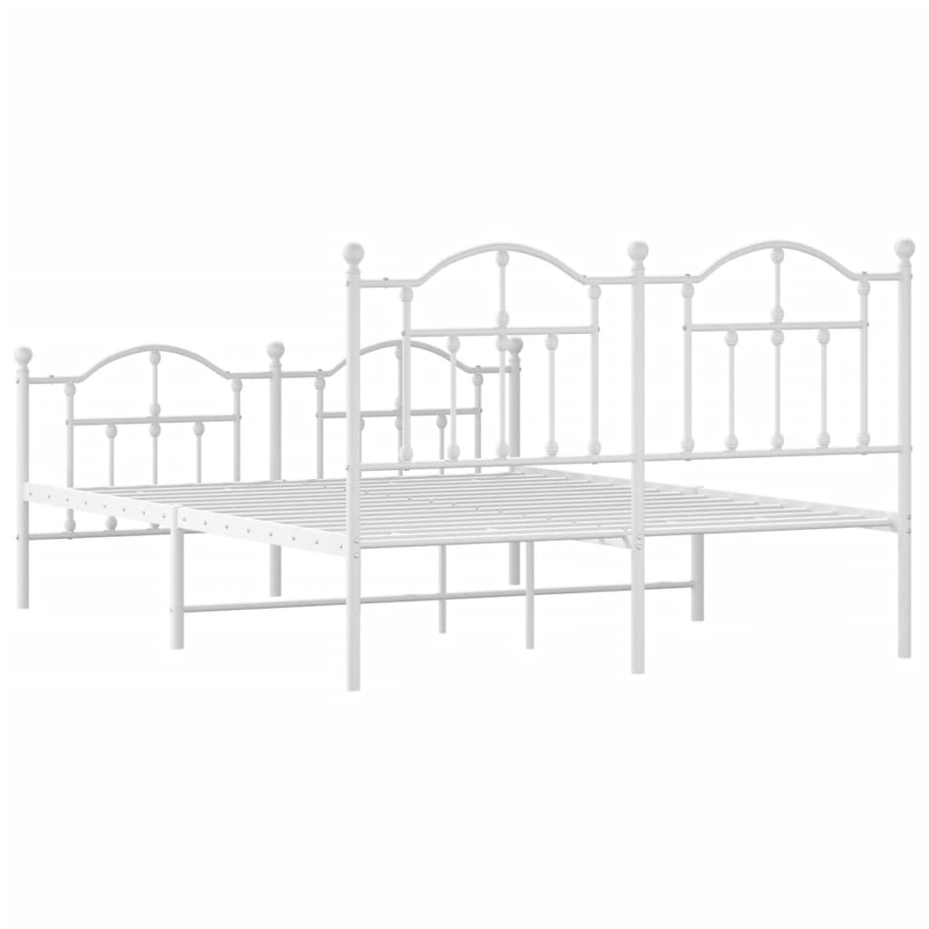 Metal Bed Frame with Headboard and Footboard White 153x203 cm Queen