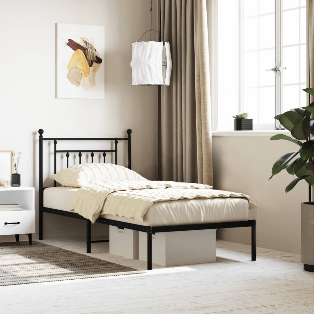 Metal Bed Frame with Headboard Black 92x187 cm Single Size