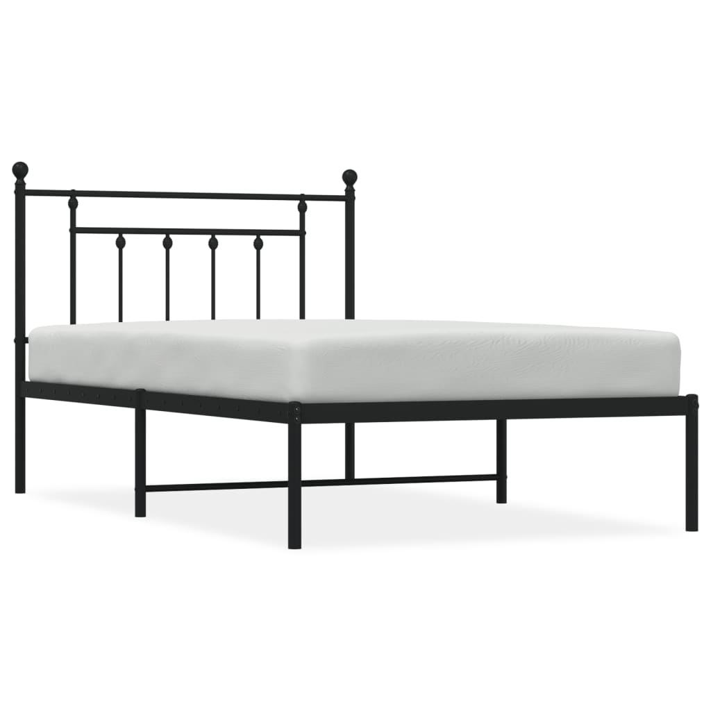 Metal Bed Frame with Headboard Black 106x203 cm King Single Size