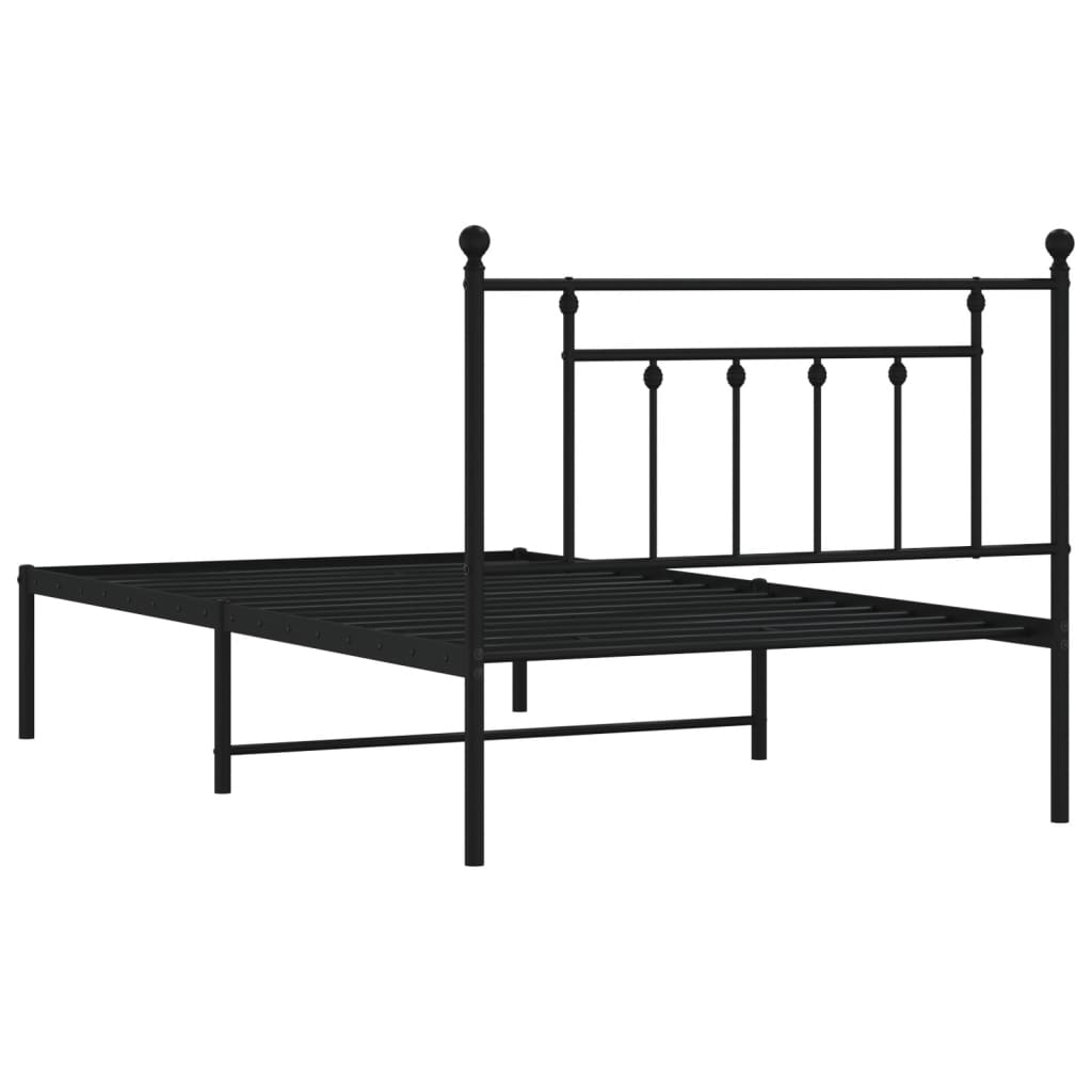 Metal Bed Frame with Headboard Black 106x203 cm King Single Size