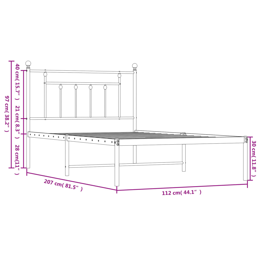 Metal Bed Frame with Headboard Black 106x203 cm King Single Size