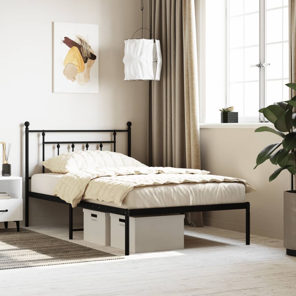 Metal Bed Frame with Headboard Black 106x203 cm King Single Size