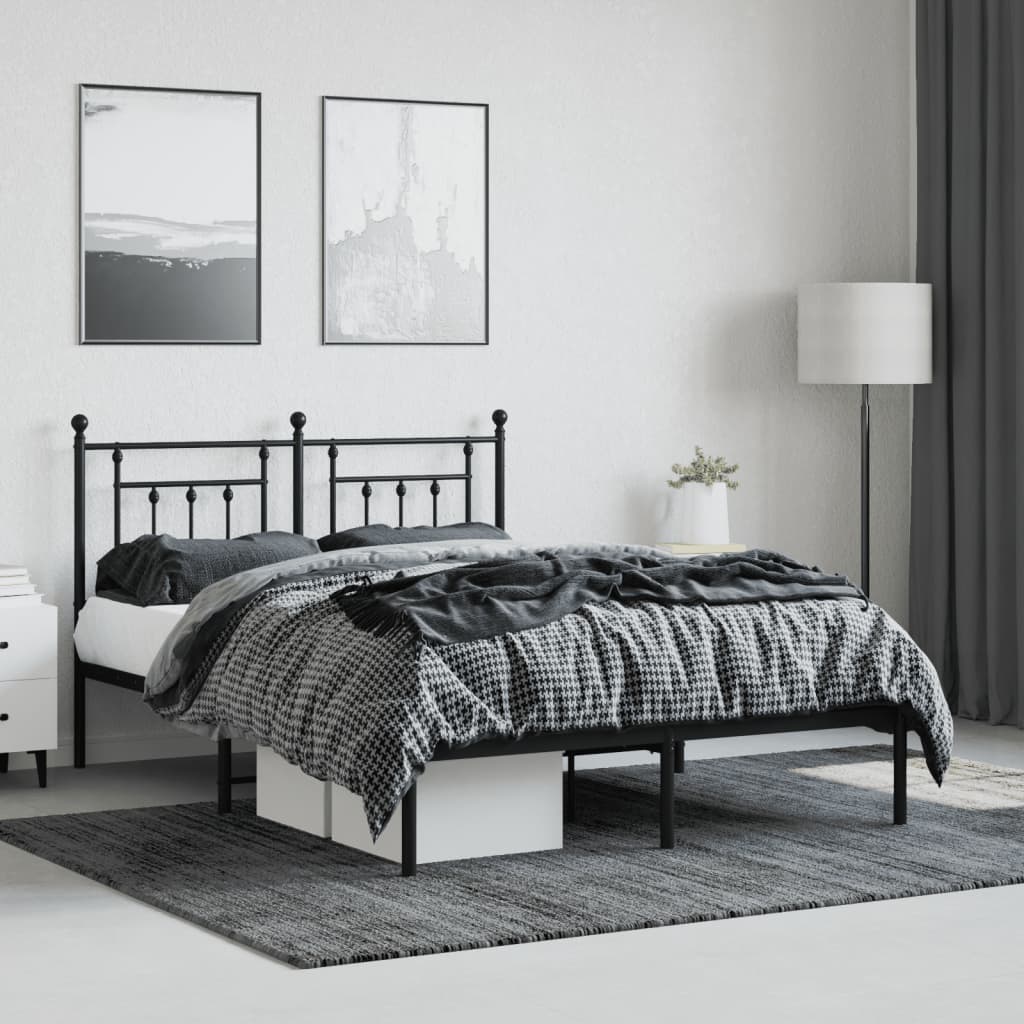 Metal Bed Frame with Headboard Black 153x203 cm Queen Size