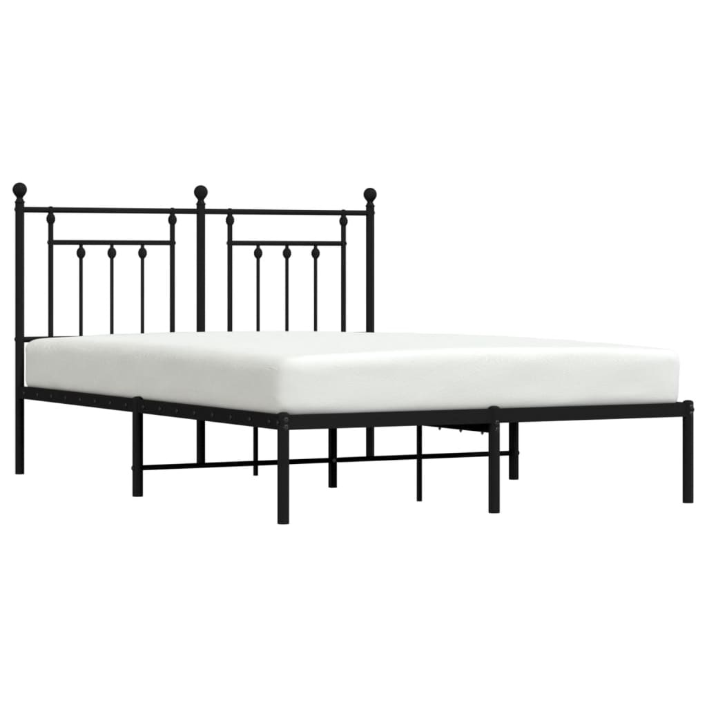 Metal Bed Frame with Headboard Black 153x203 cm Queen Size