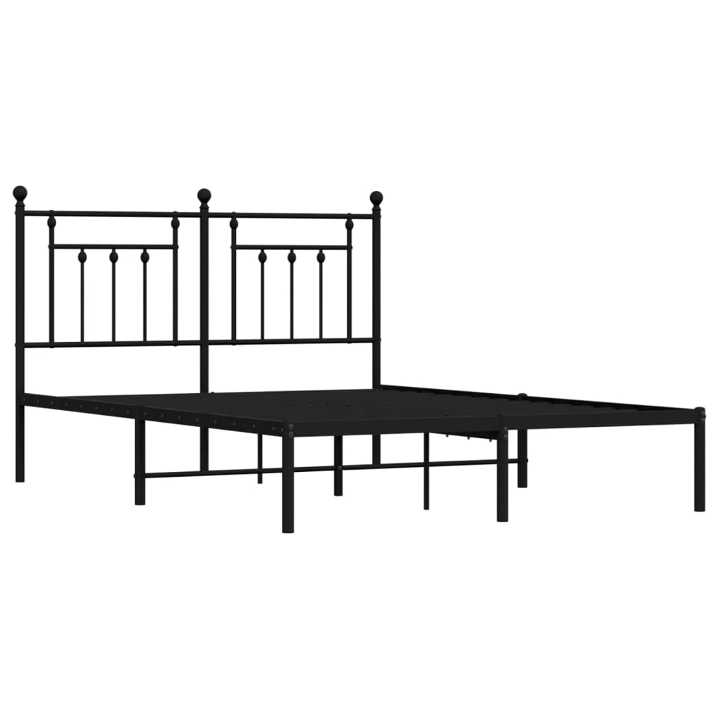 Metal Bed Frame with Headboard Black 153x203 cm Queen Size