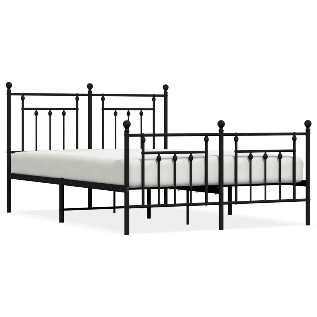 Metal Bed Frame with Headboard and Footboard Black 153x203 cm Queen Size