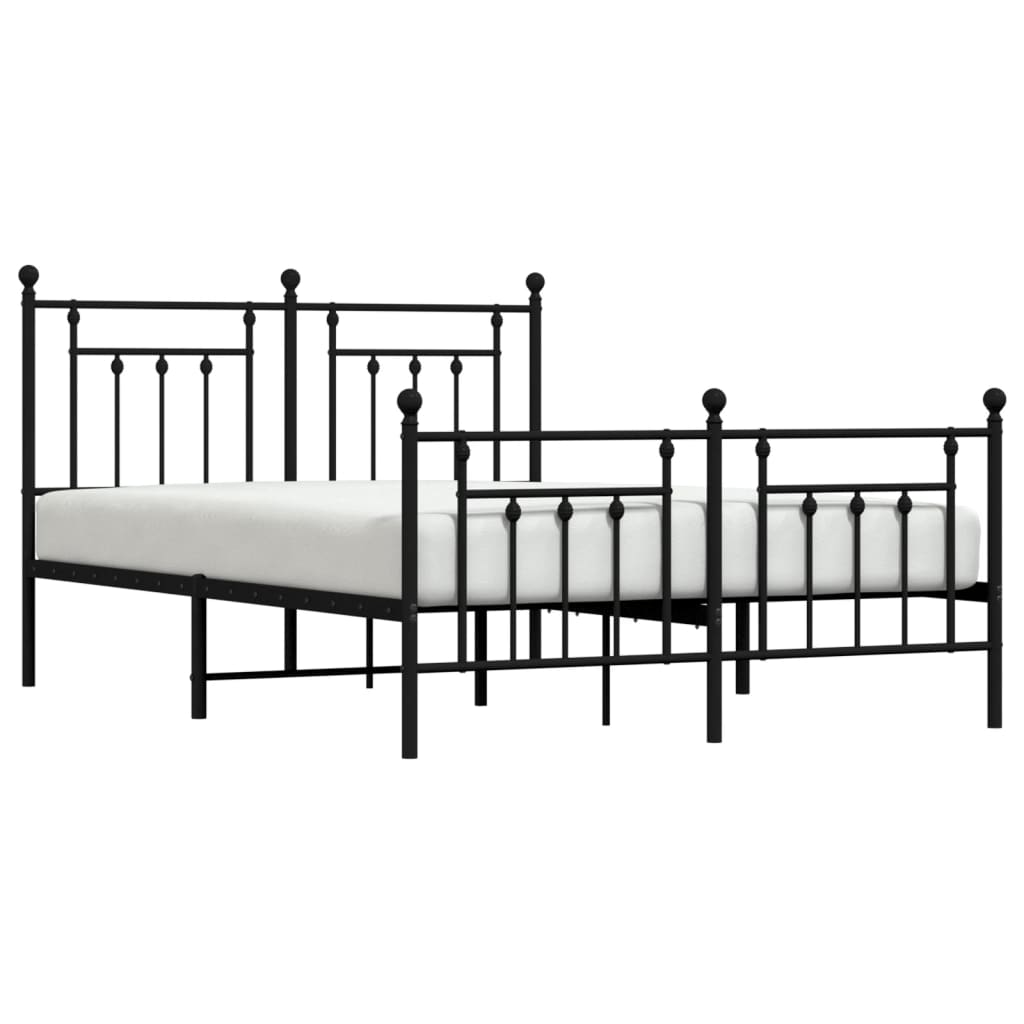 Metal Bed Frame with Headboard and Footboard Black 153x203 cm Queen Size