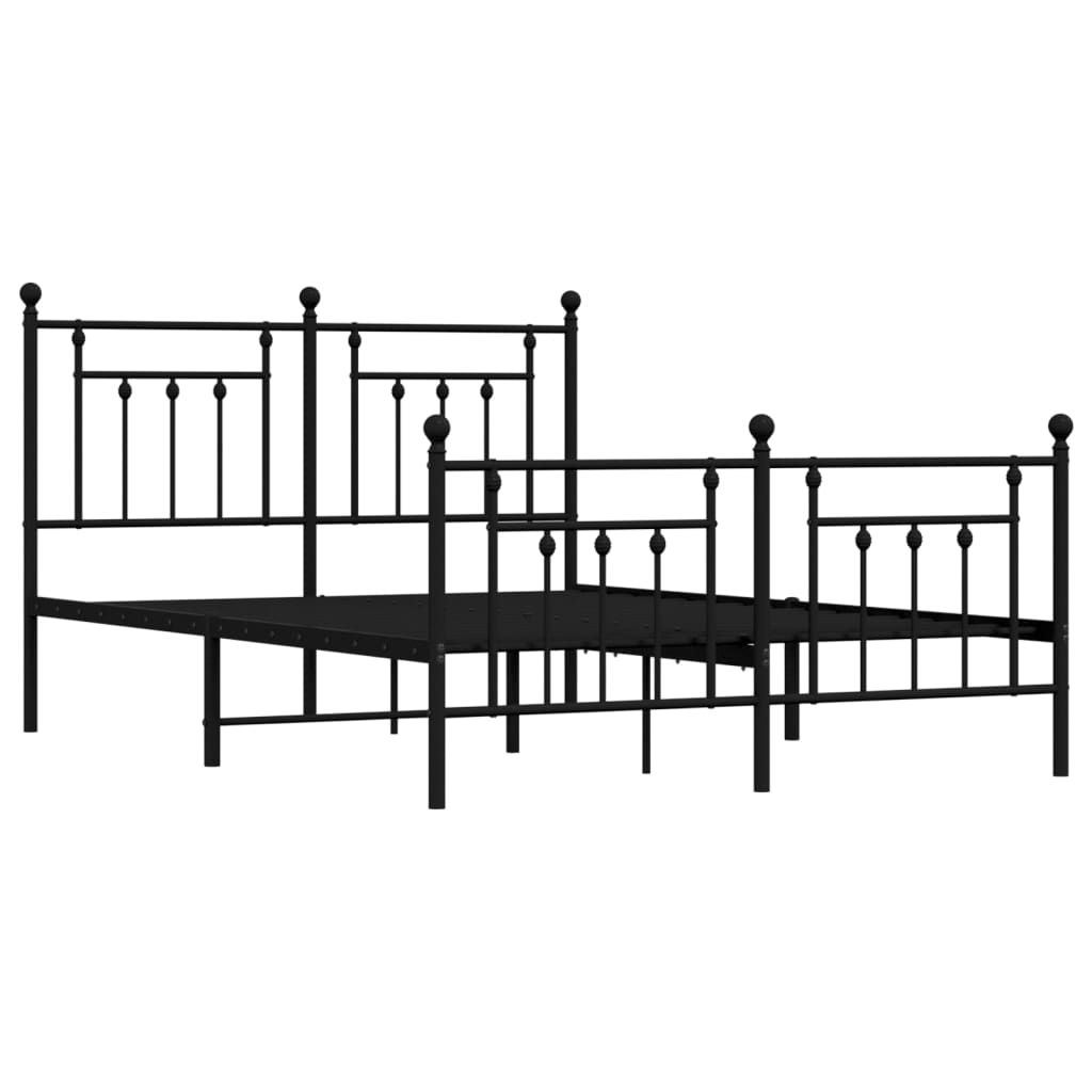 Metal Bed Frame with Headboard and Footboard Black 153x203 cm Queen Size