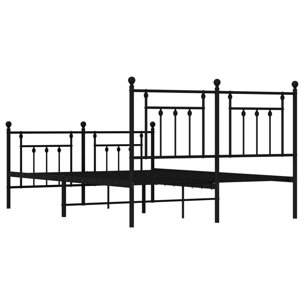 Metal Bed Frame with Headboard and Footboard Black 153x203 cm Queen Size