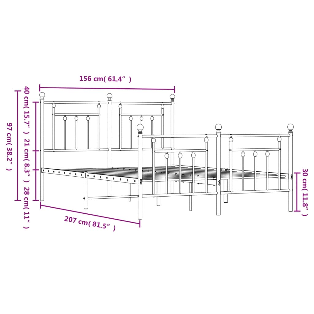 Metal Bed Frame with Headboard and Footboard Black 153x203 cm Queen Size