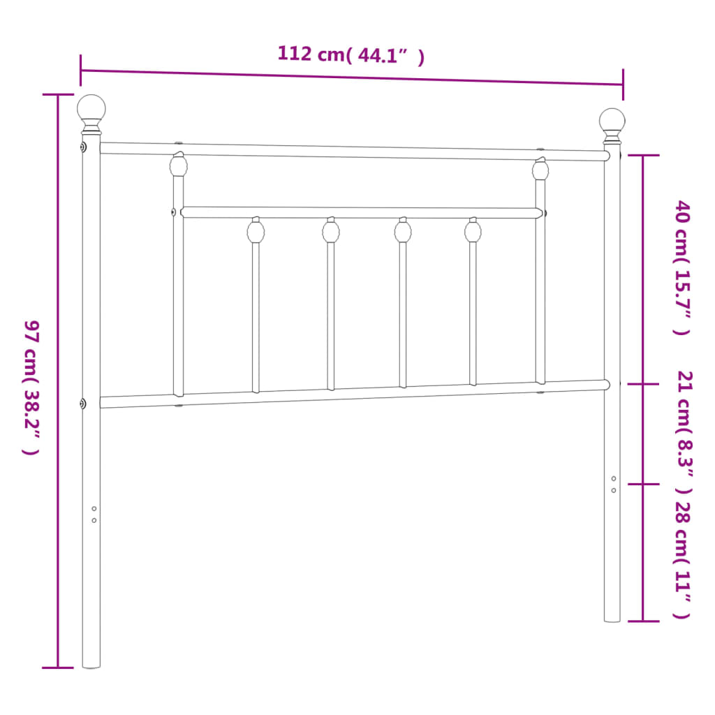 Metal Headboard Black 107 cm