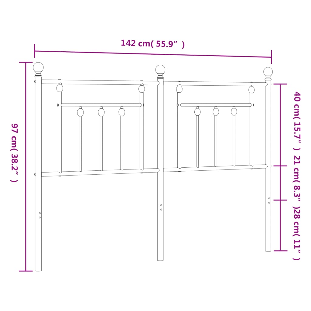 Metal Headboard Black 137 cm