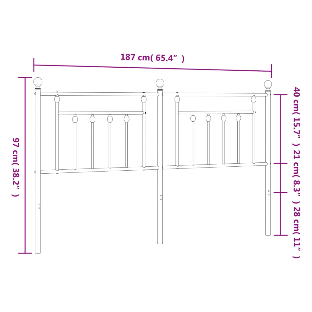 Metal Headboard Black 183 cm