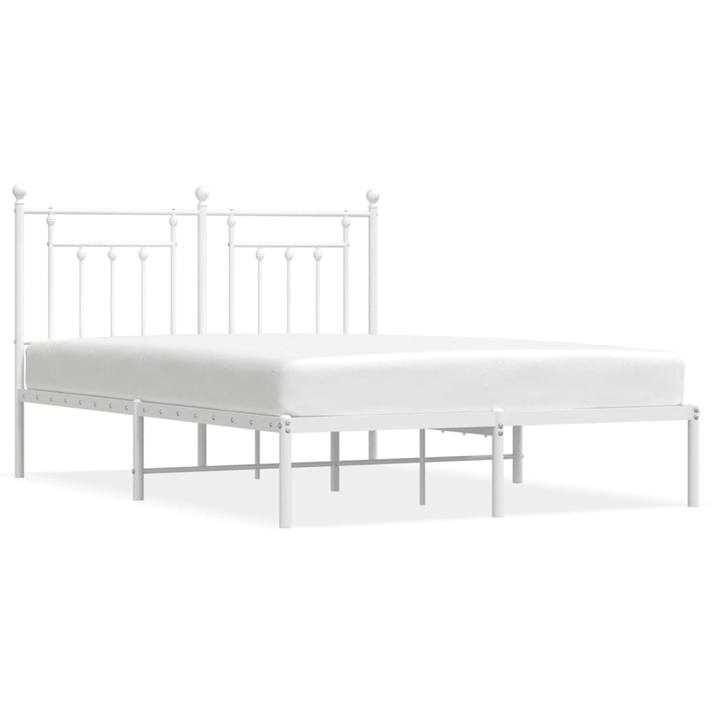 Metal Bed Frame with Headboard White 153x203 cm Queen Size